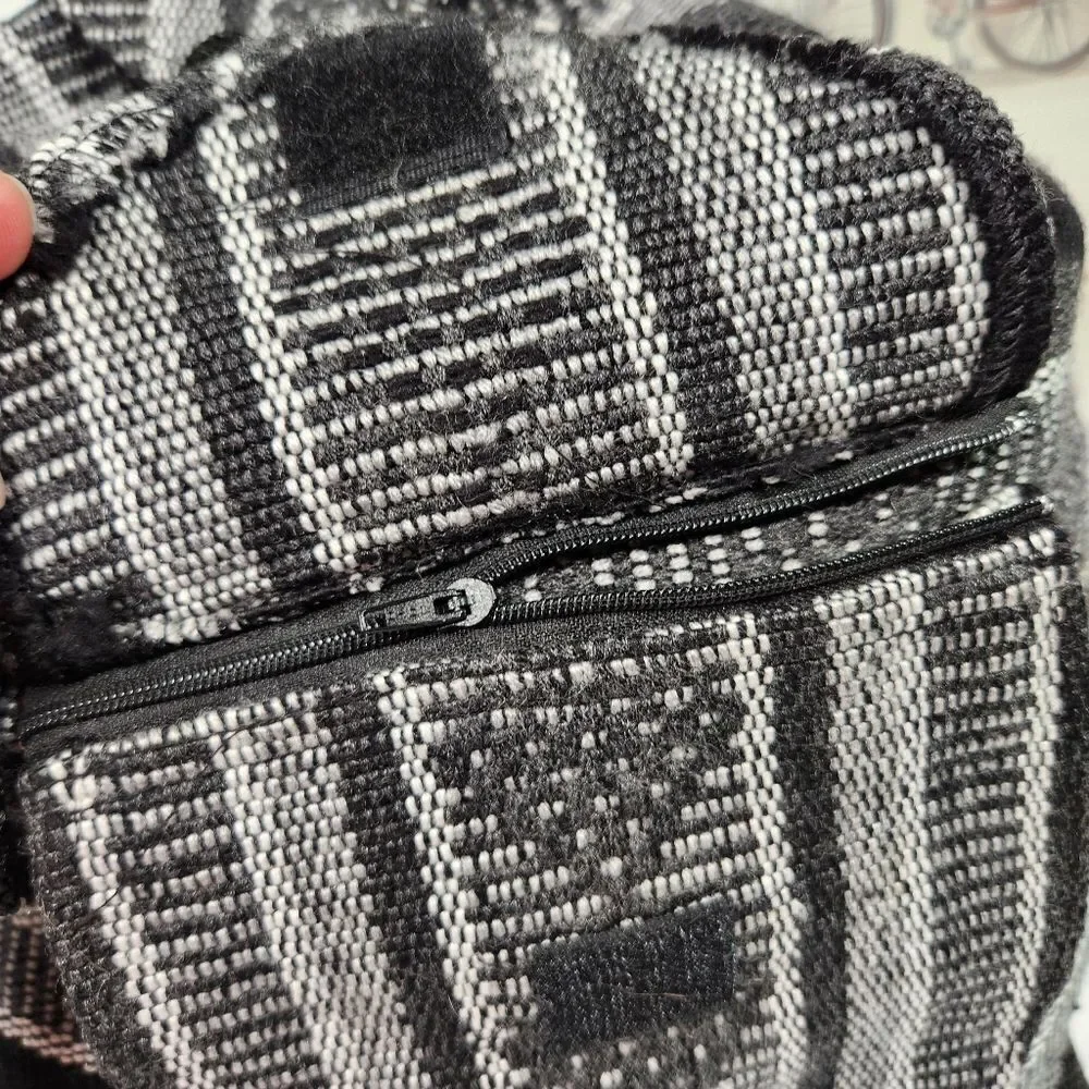 EUC Blk/Gray Striped Blanket Drawstring Backpack